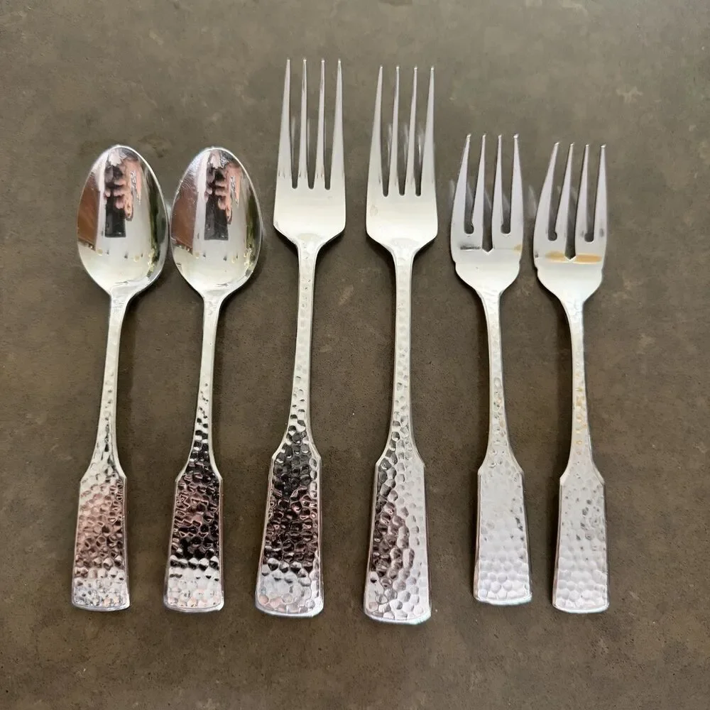 Lot Dinner Salad Forks Spoons HABITAT Japan stainless flatware Set Hammered
